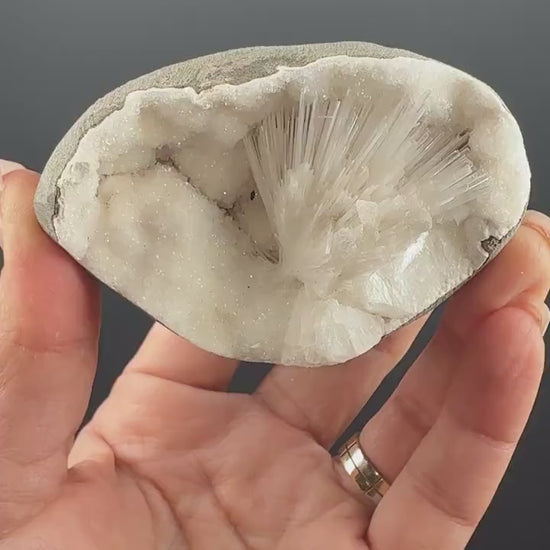 White Scolecite Spray in Snow Chalcedony Specimen