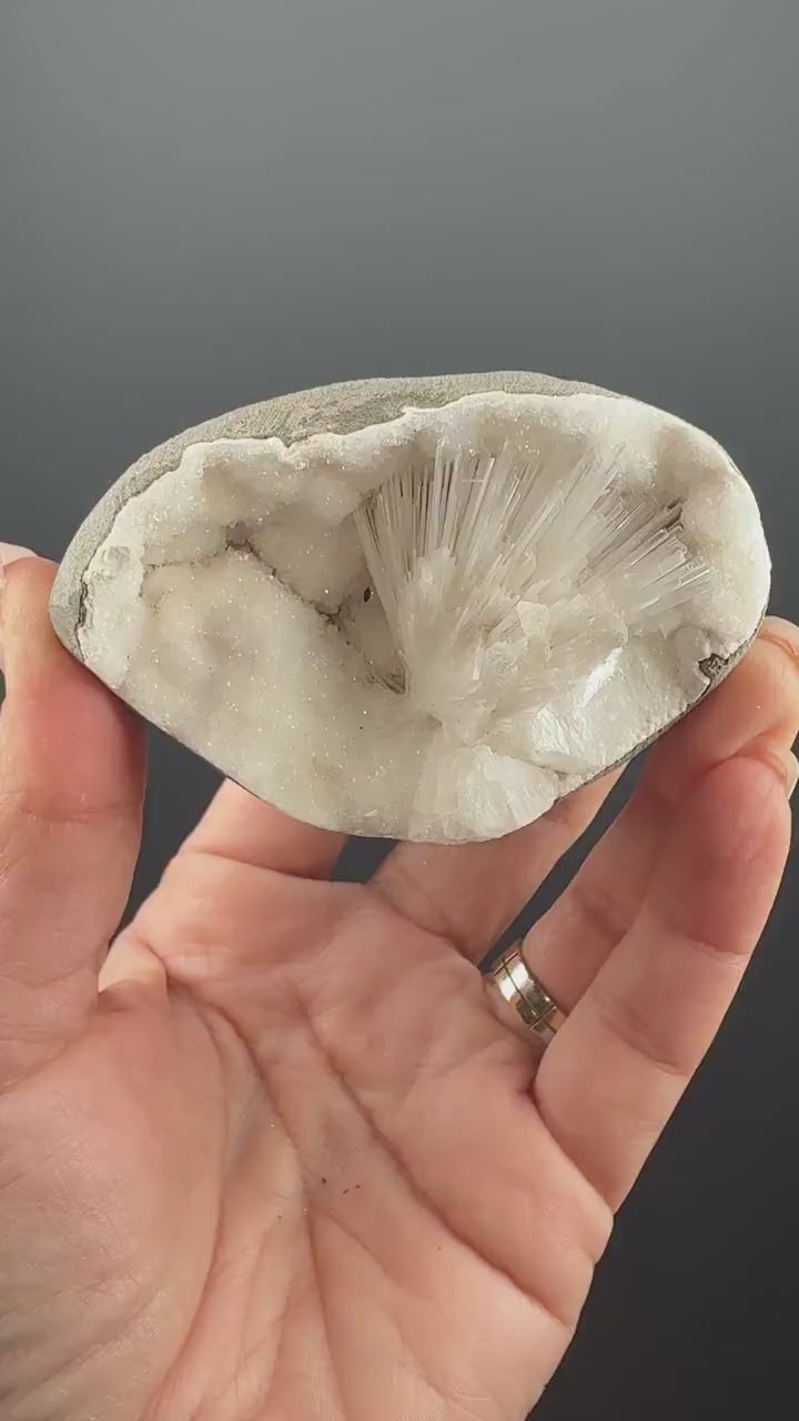 White Scolecite Spray in Snow Chalcedony Specimen