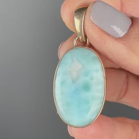 Larimar Crystal, Larimar Pendant, February-March Birthstone, Pisces Crystal,Simple Design, Larimar Crystal Pendant, 925 Sterling Silver
