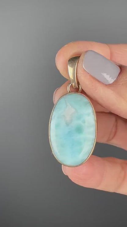 Larimar Crystal, Larimar Pendant, February-March Birthstone, Pisces Crystal,Simple Design, Larimar Crystal Pendant, 925 Sterling Silver