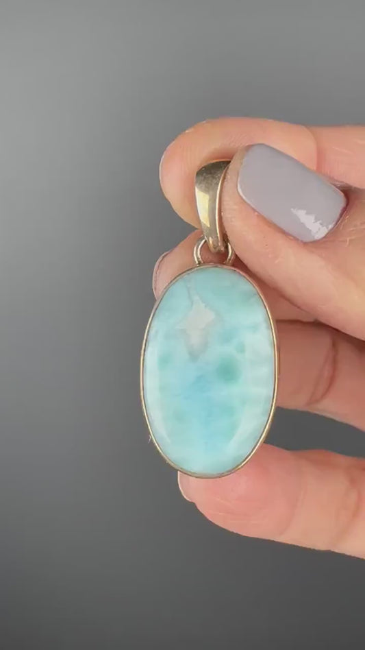 Larimar Crystal, Larimar Pendant, February-March Birthstone, Pisces Crystal,Simple Design, Larimar Crystal Pendant, 925 Sterling Silver