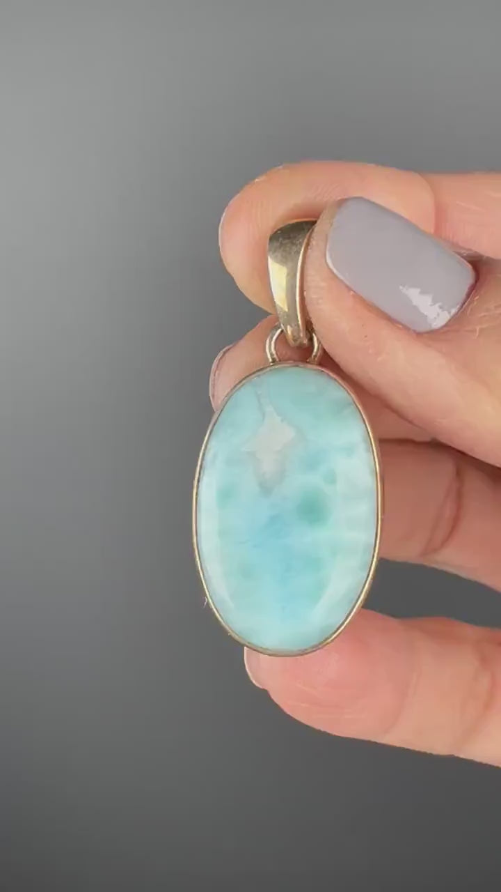 Larimar Crystal, Larimar Pendant, February-March Birthstone, Pisces Crystal,Simple Design, Larimar Crystal Pendant, 925 Sterling Silver