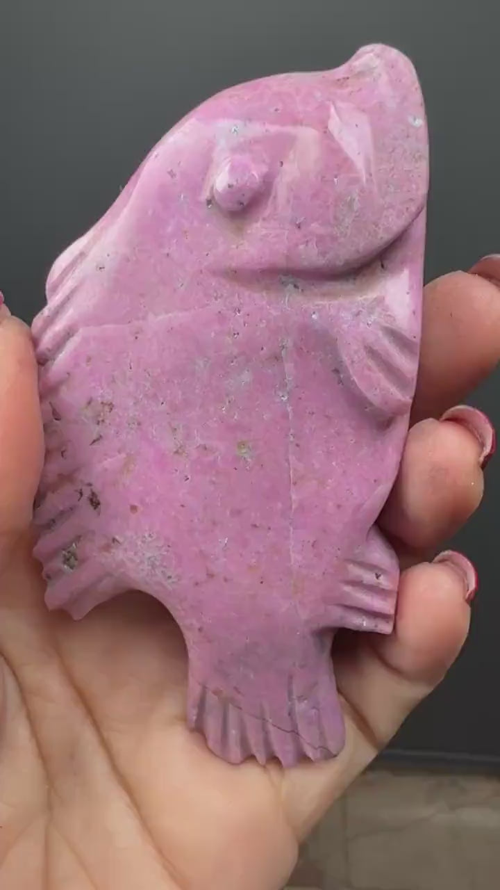 Cobalto Calcite Hand Carved Fish Statue, Cobalto Calcite Fish