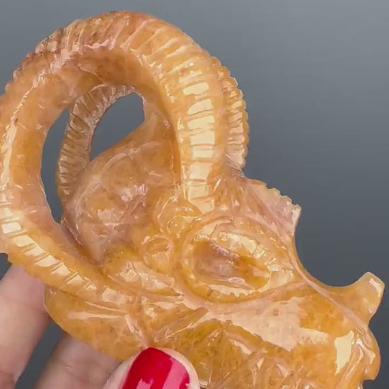 Orange Aventurine Dragon Statue, Handcrafted Chinese Zodiac Decor