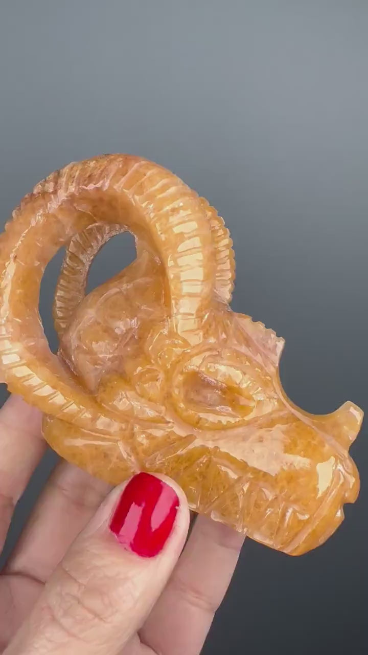 Orange Aventurine Dragon Statue, Handcrafted Chinese Zodiac Decor