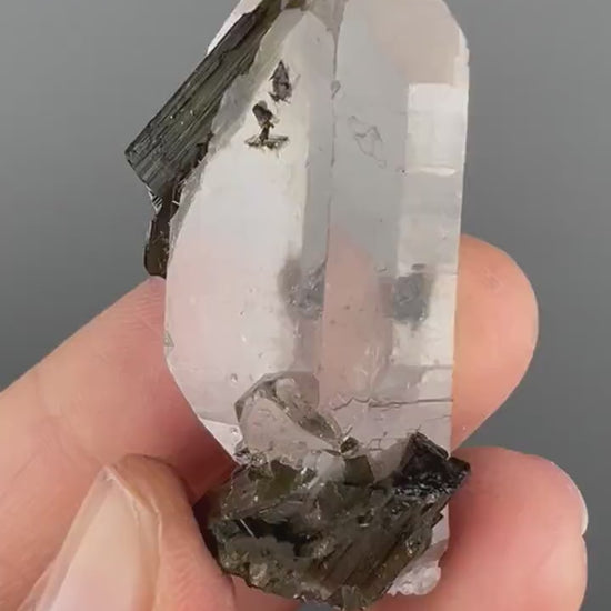 Green Tourmaline On Crystal Quartz Specimen