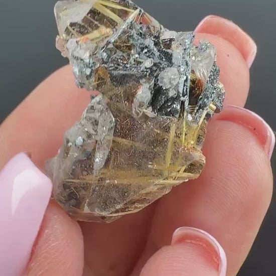 Quartz with Golden Rutile Crystal with Hematite Specimen