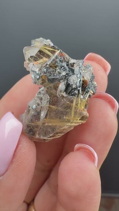 Quartz with Golden Rutile Crystal with Hematite Specimen