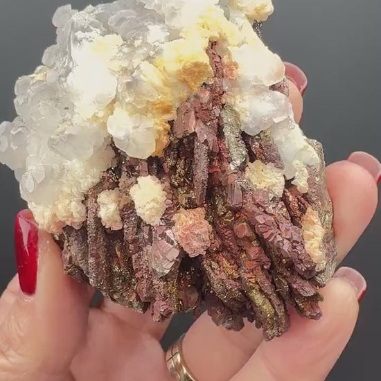 Incredible Combo! Red Pyrite, Pyrrhotite and Calcite from Kosovo