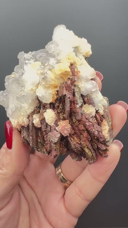 Incredible Combo! Red Pyrite, Pyrrhotite and Calcite from Kosovo